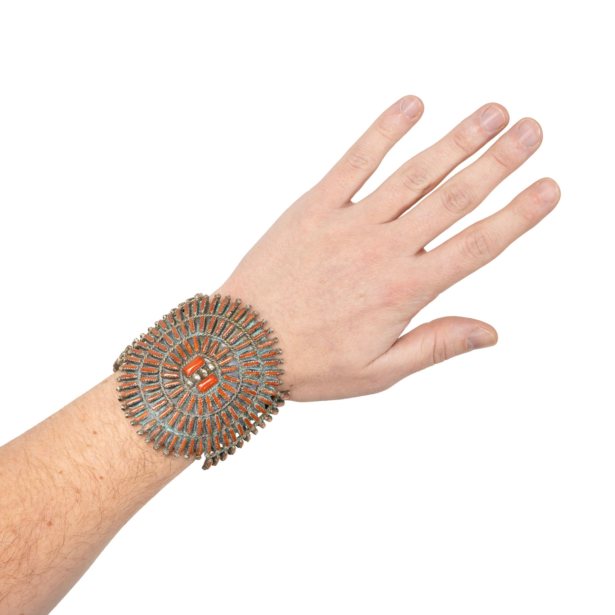 Navajo Coral Needlepoint Cuff Bracelet