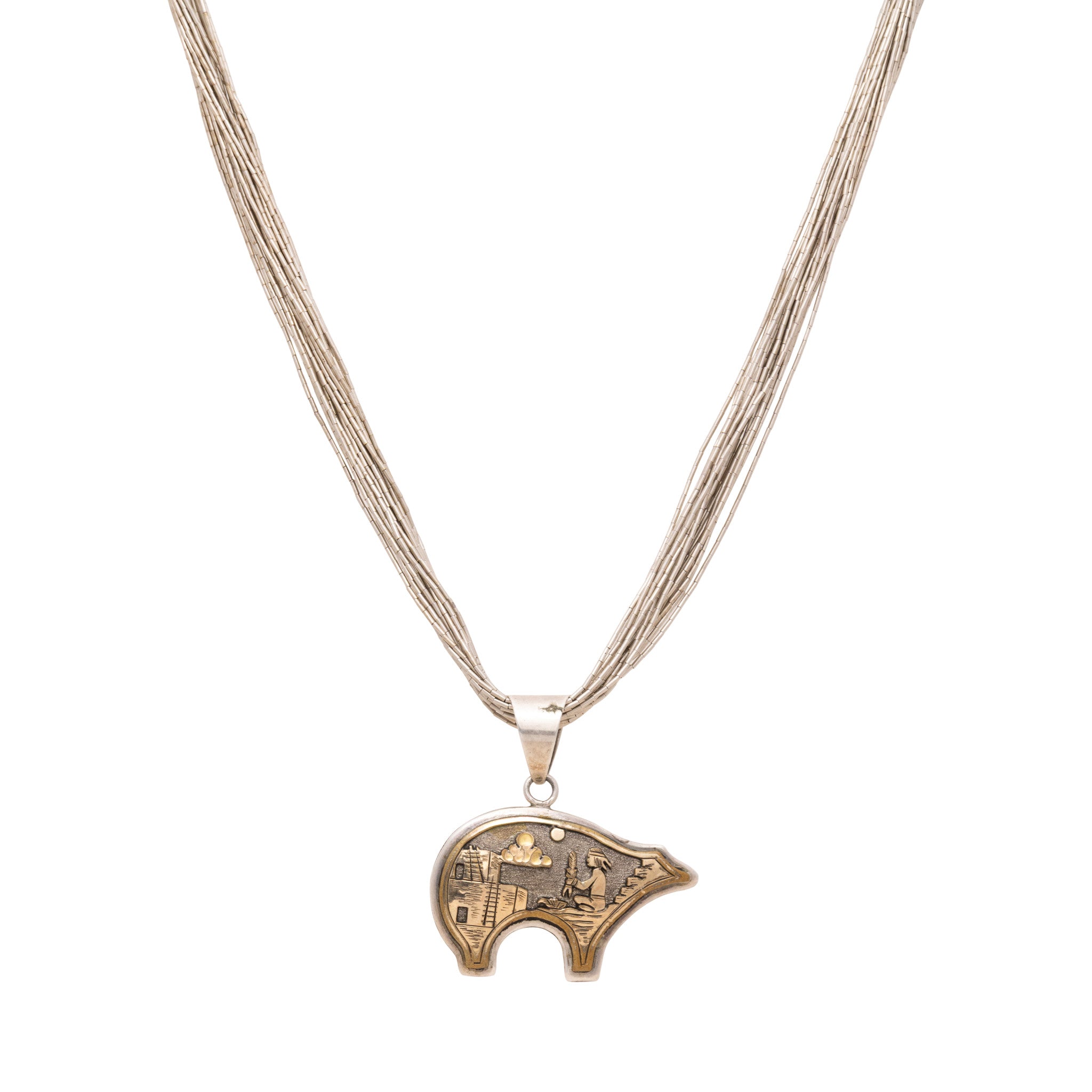 Navajo Sterling Silver Bear Pendant Necklace