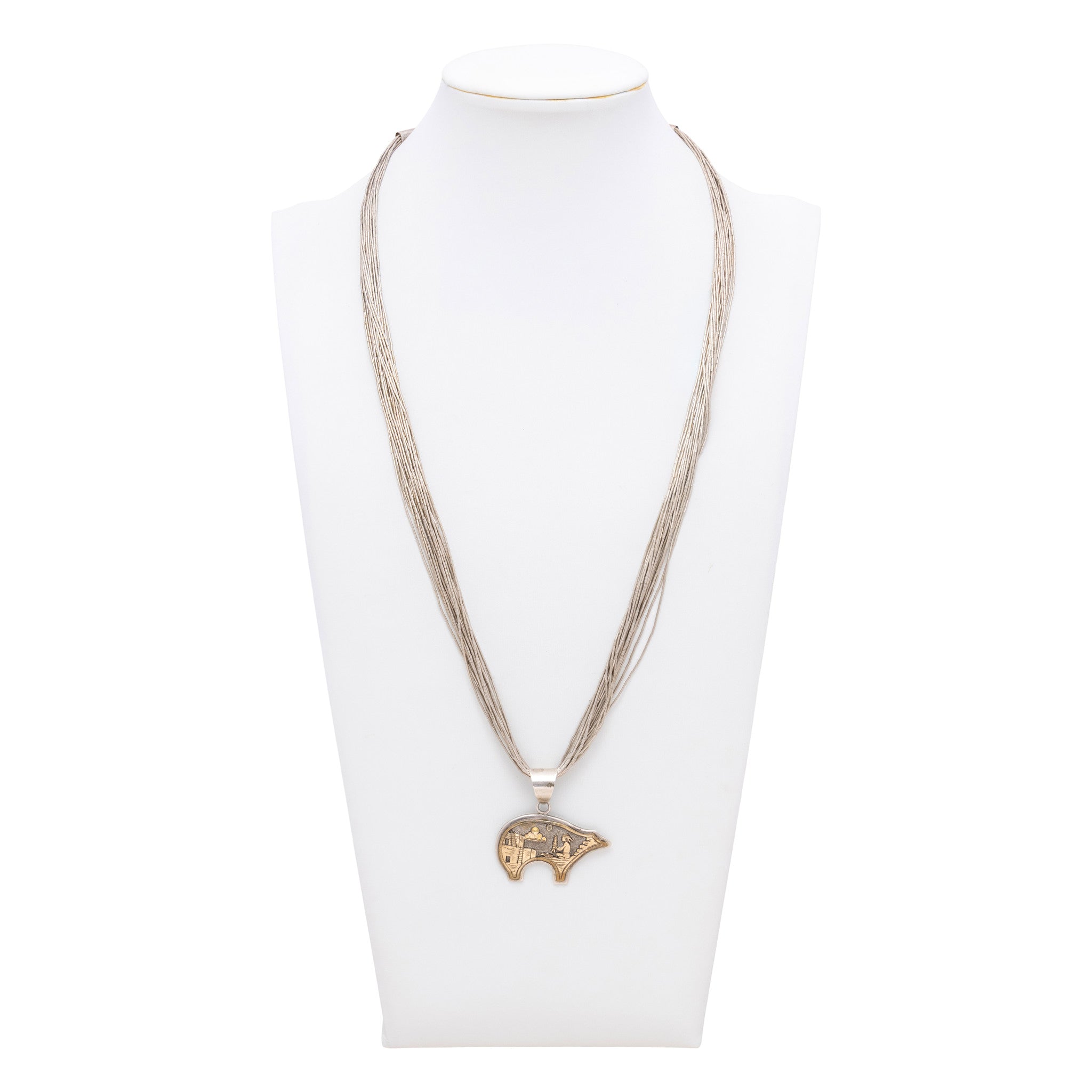 Navajo Sterling Silver Bear Pendant Necklace