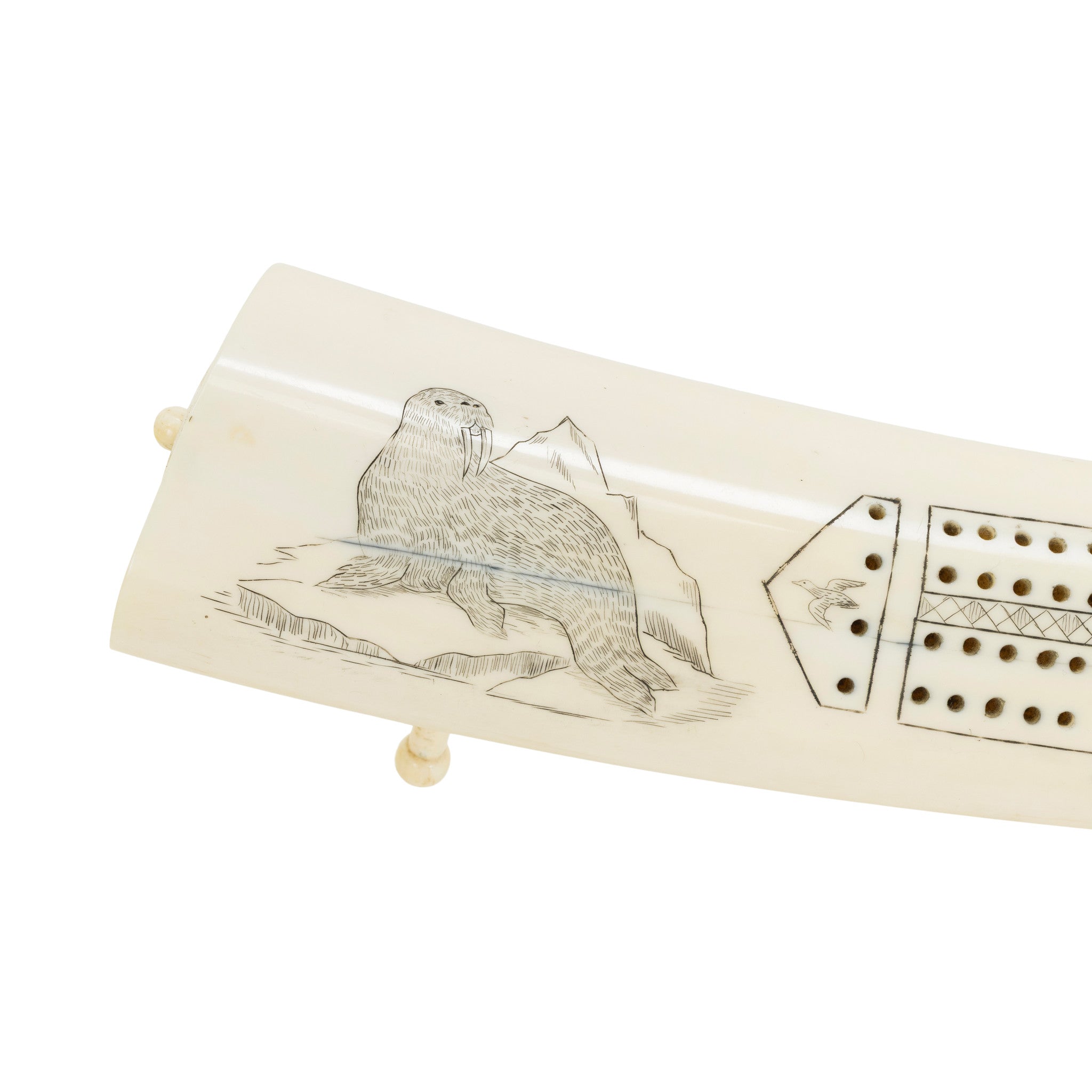 Inuit Walrus Ivory Cribbage Board