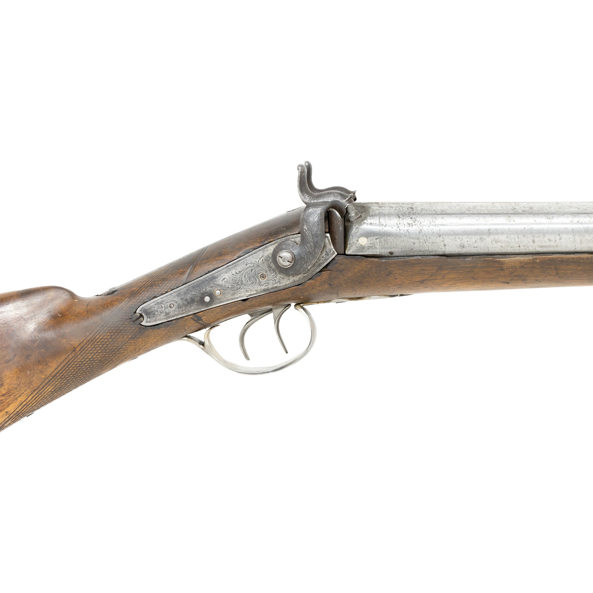 English Double Barrel Percussion Fowler Shotgun