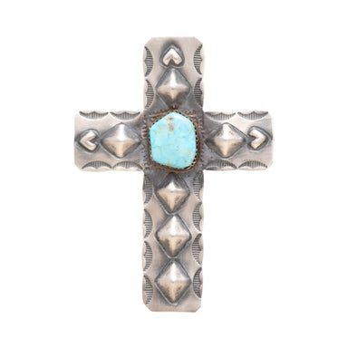 Navajo Turquoise and Sterling Cross Pendant, Jewelry, Necklace, Native