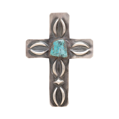 Navajo Turquoise and Sterling Cross Pendant, Jewelry, Necklace, Native