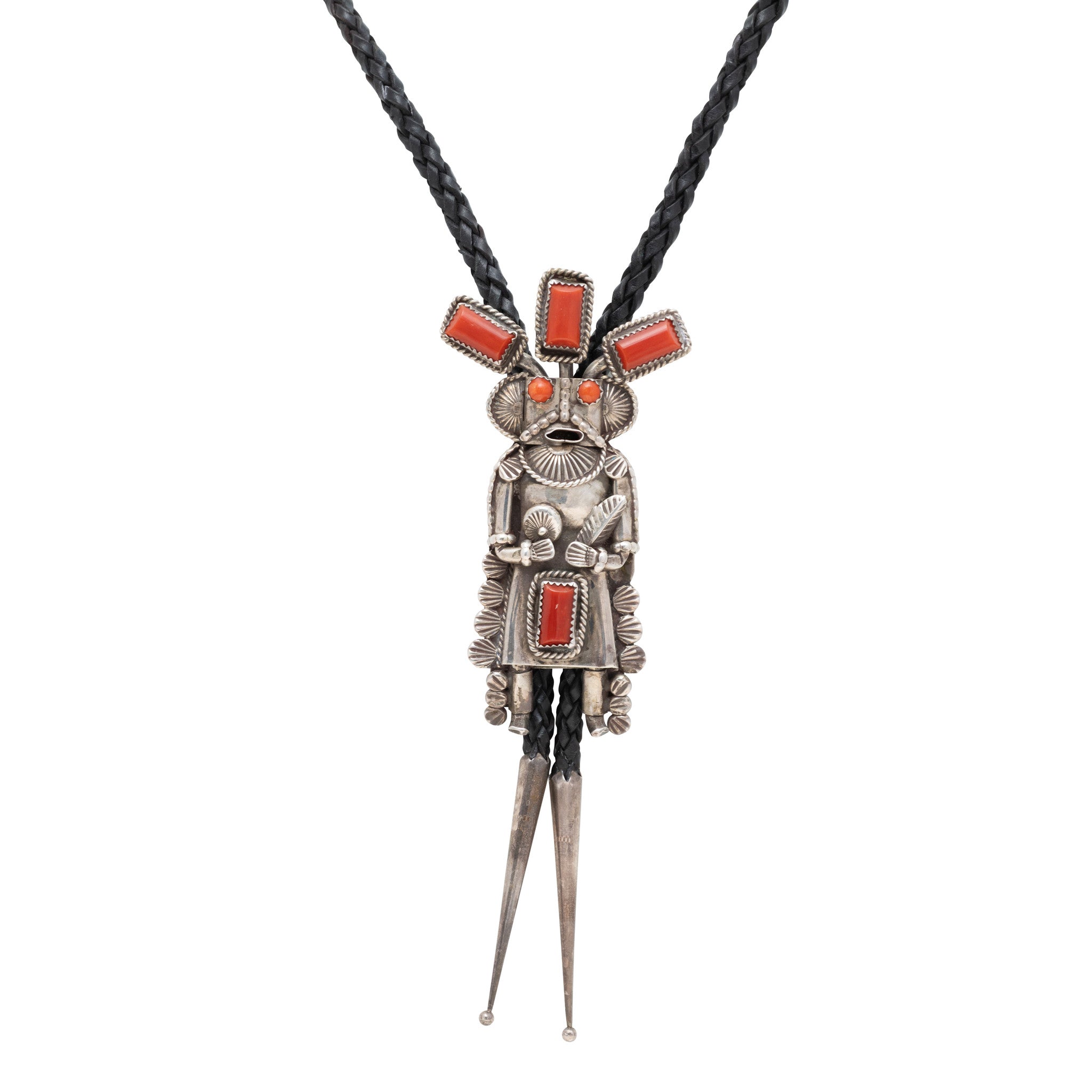 Pueblo Coral Kachina Bolo, Jewelry, Bolo Necktie, Native