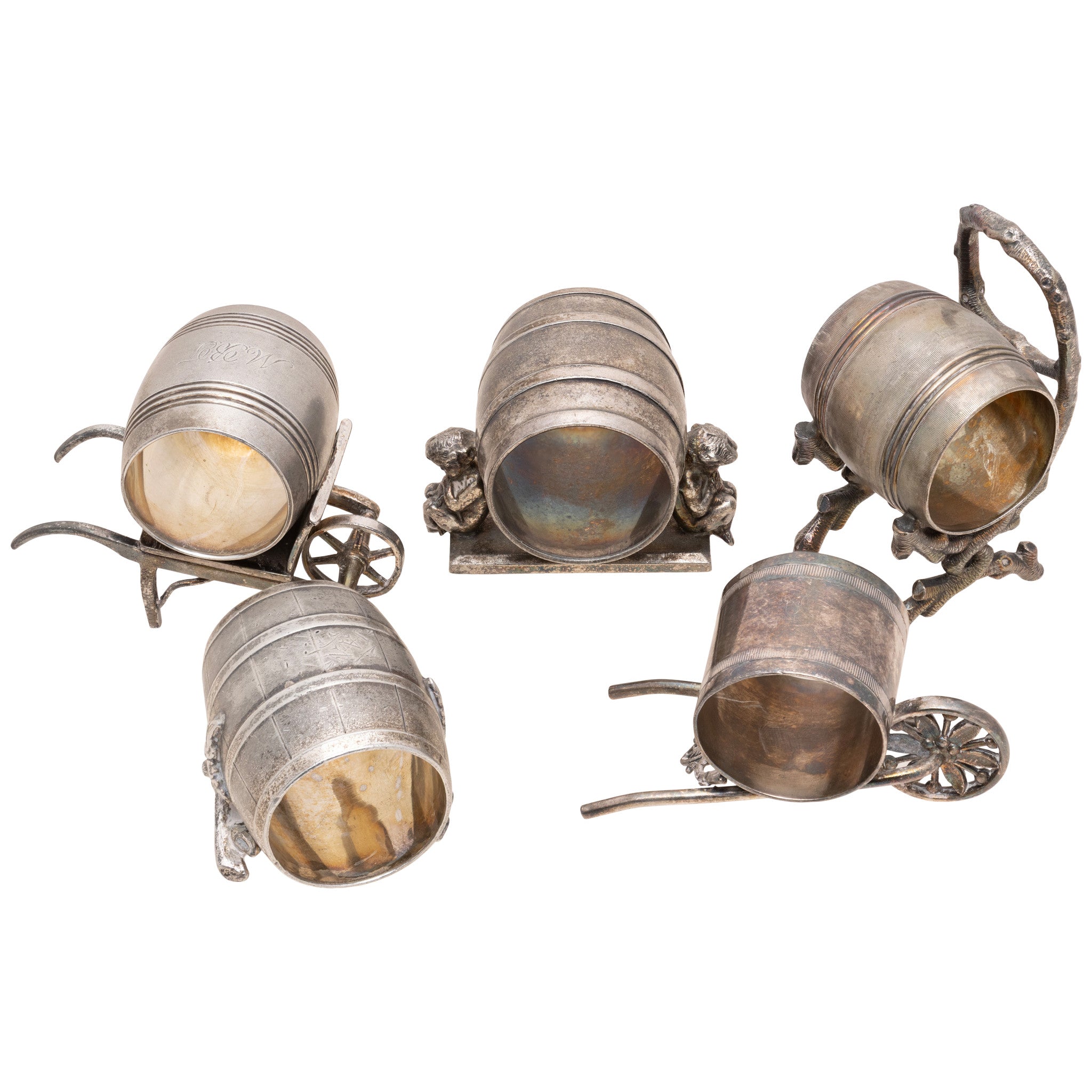 Five Victorian Silverplate Barrel Napkin Rings, Furnishings, Dining, Serveware