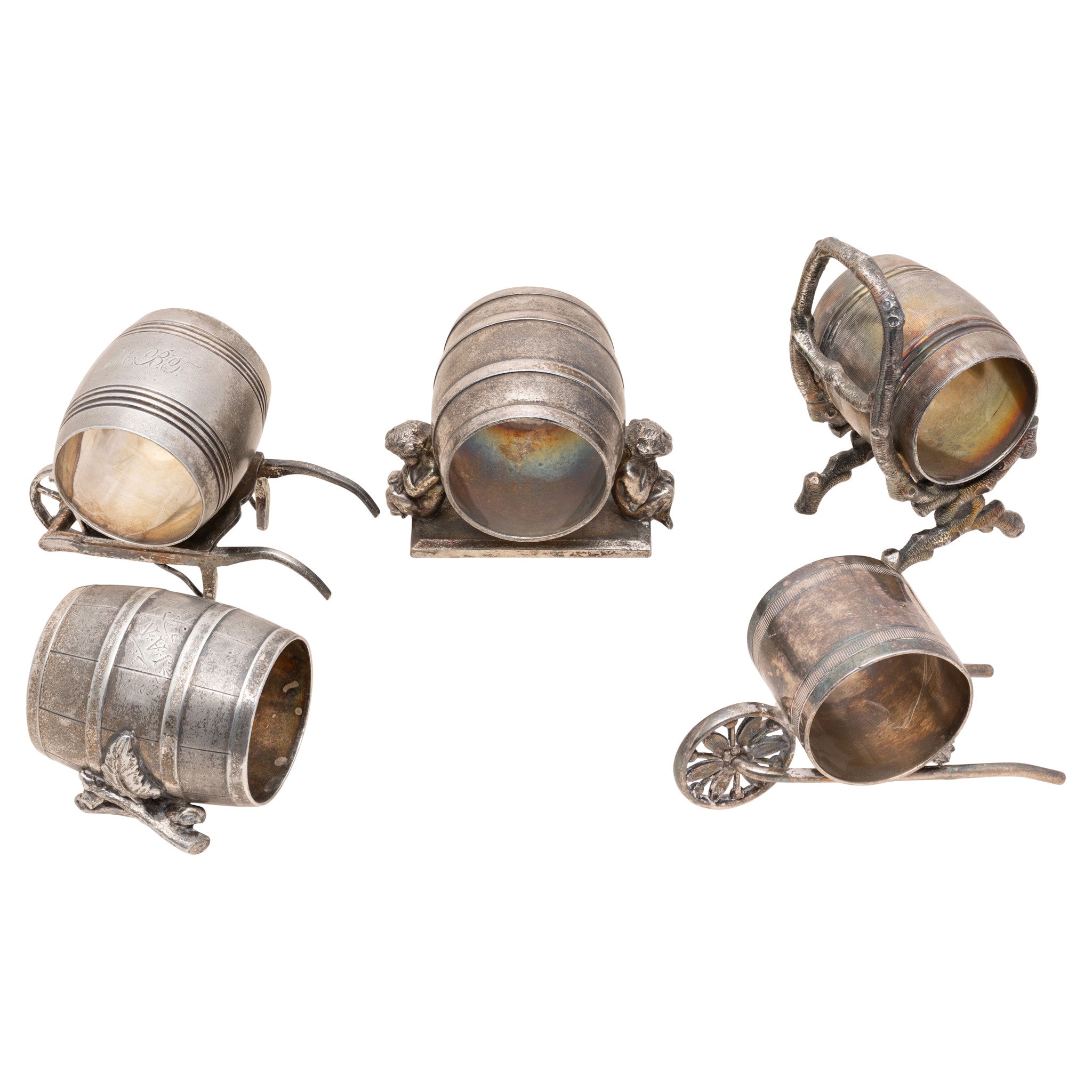 Five Victorian Silverplate Barrel Napkin Rings