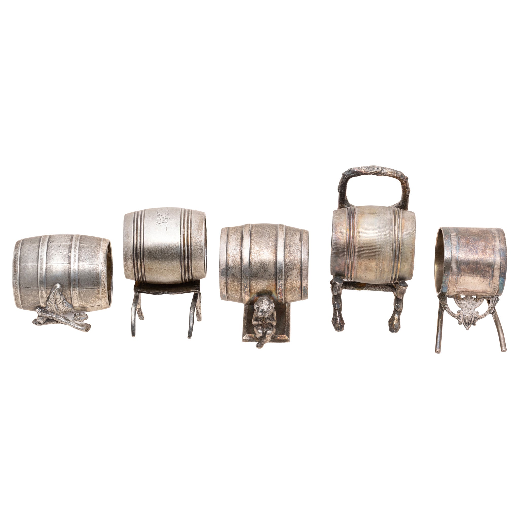 Five Victorian Silverplate Barrel Napkin Rings