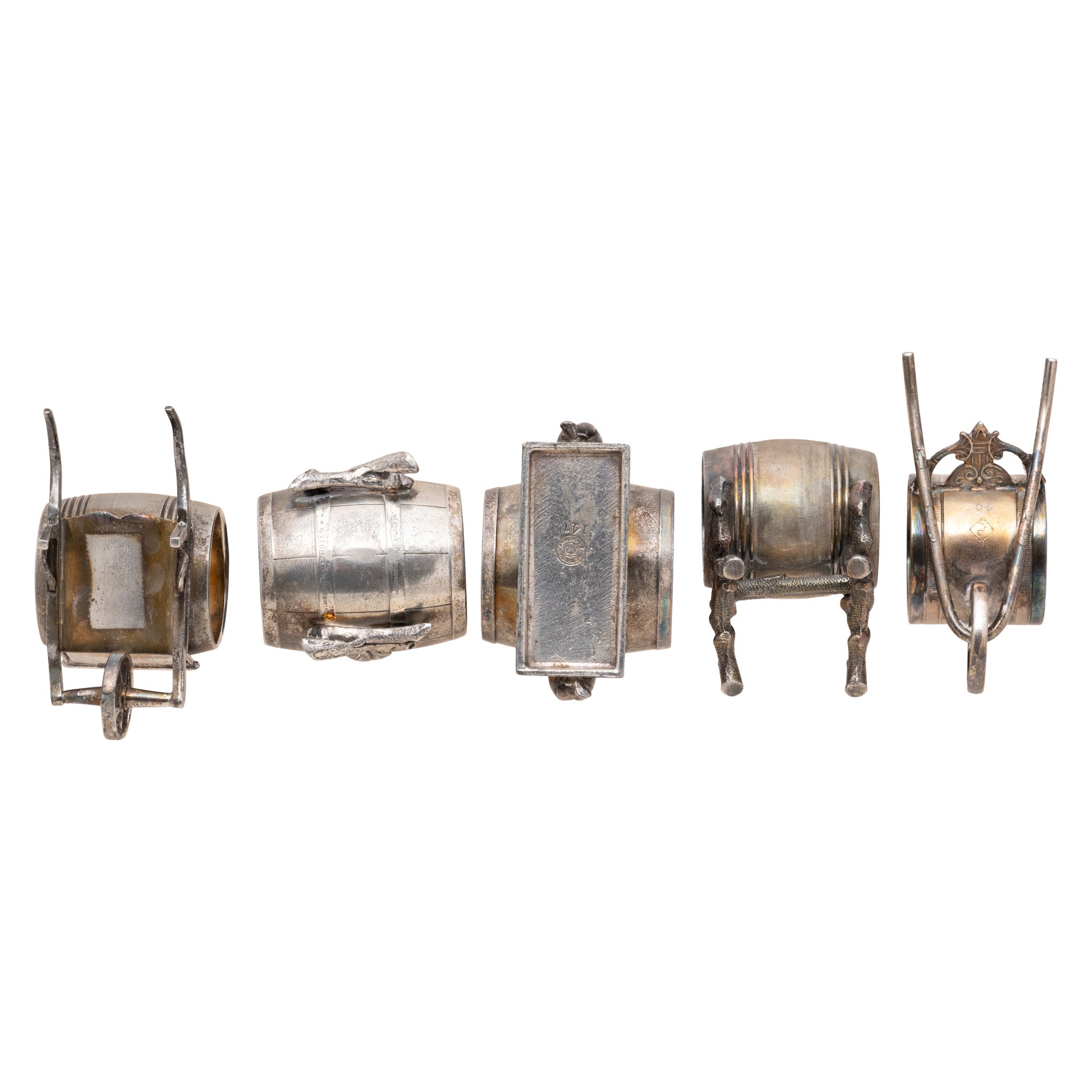 Five Victorian Silverplate Barrel Napkin Rings