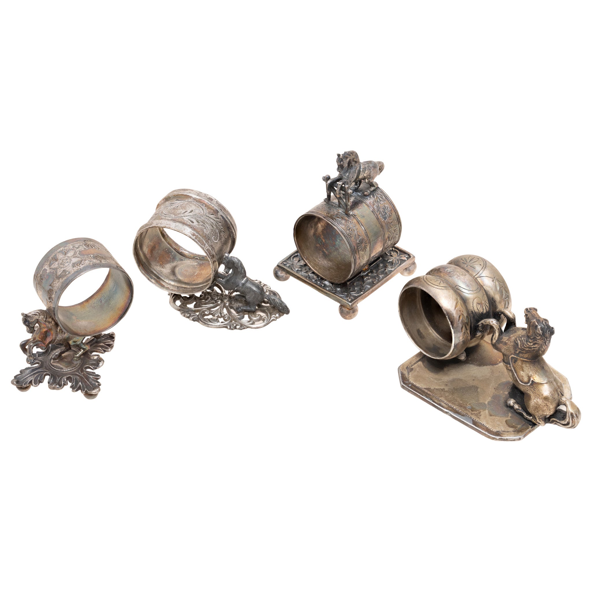 Four Victorian Silverplate Horse Napkin Rings, Furnishings, Dining, Serveware