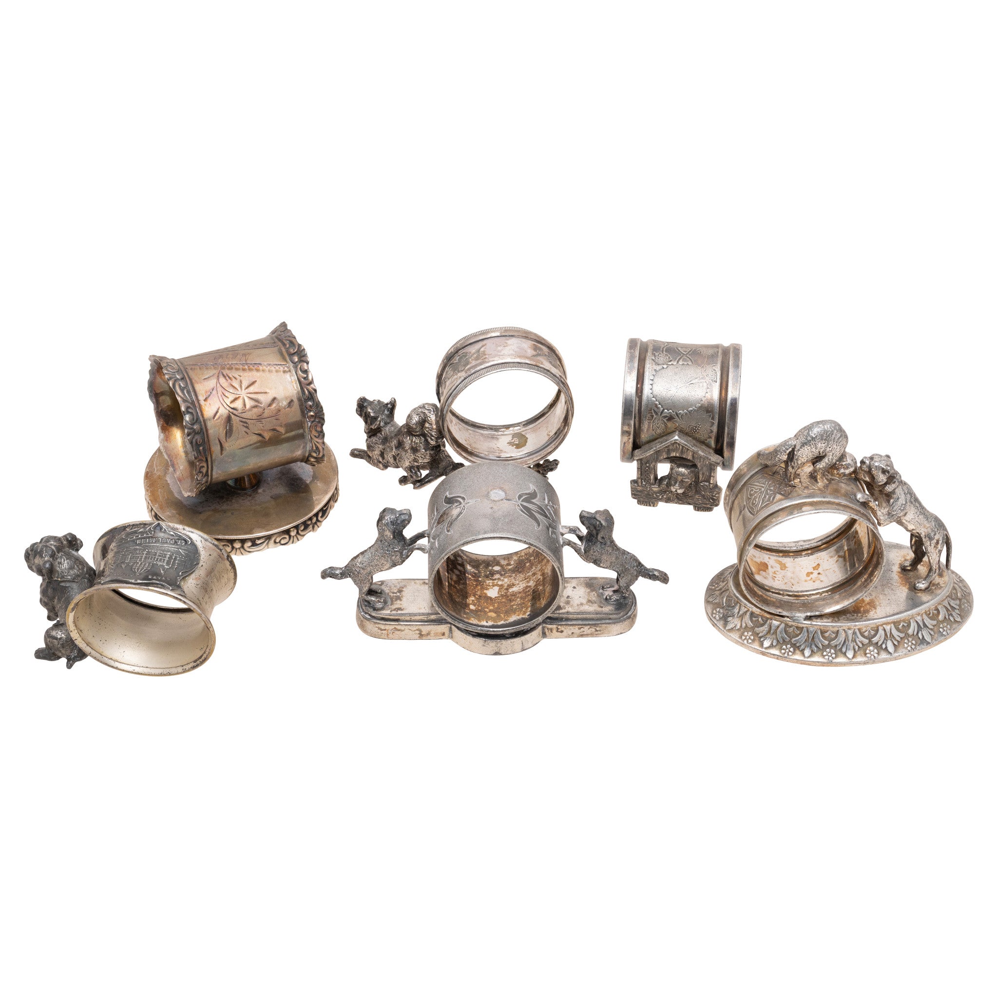 Six Silverplate Victorian Animal Napkin Rings