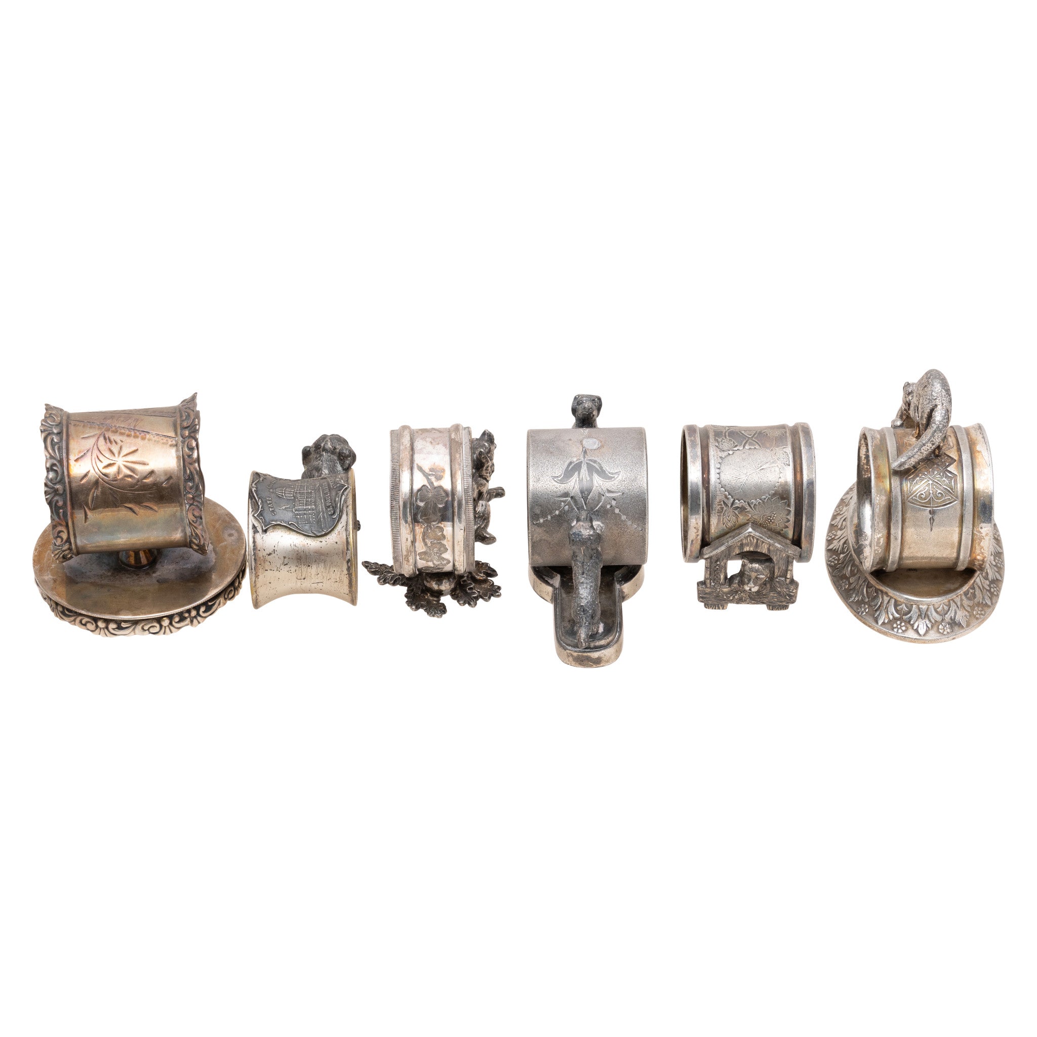 Six Silverplate Victorian Animal Napkin Rings