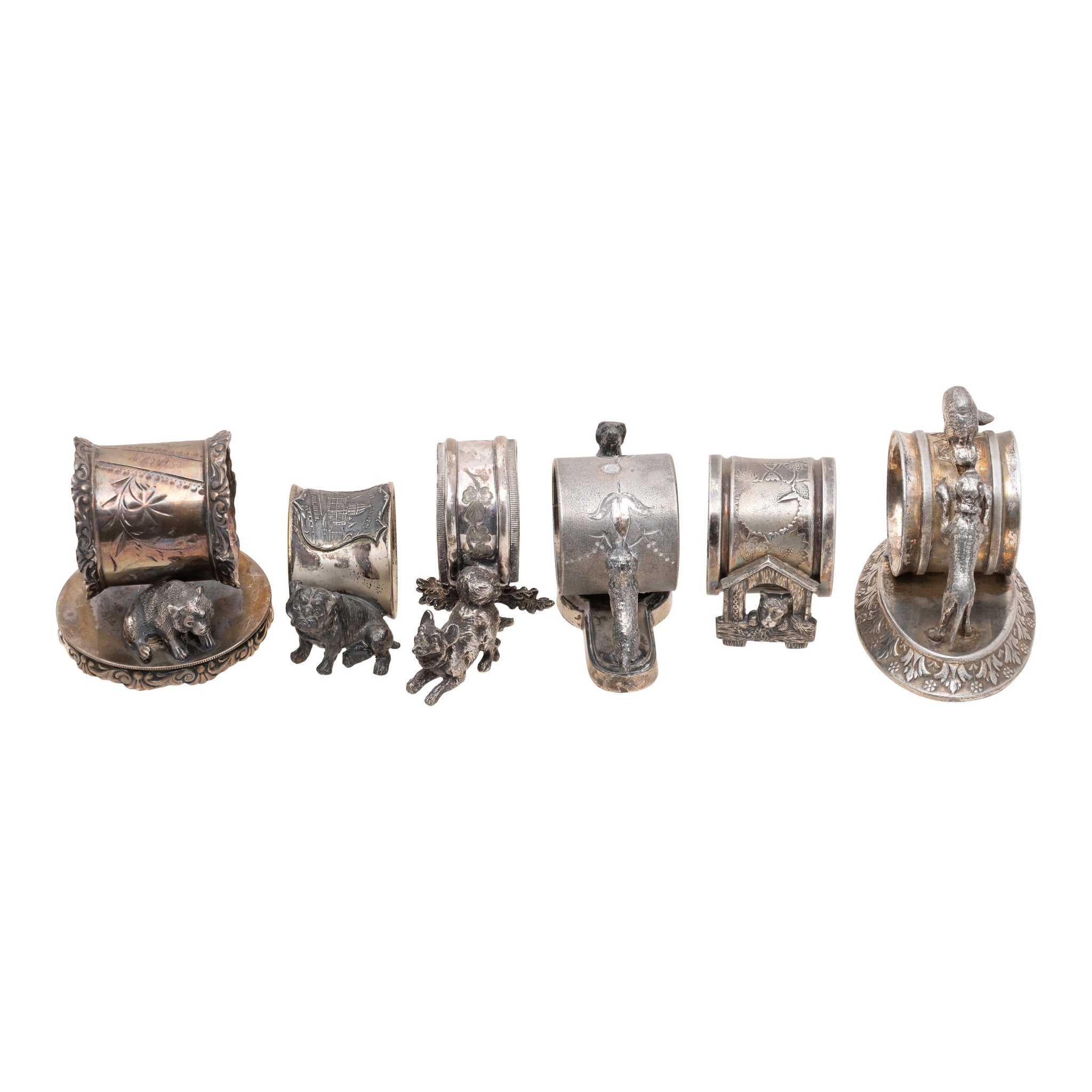 Six Silverplate Victorian Animal Napkin Rings