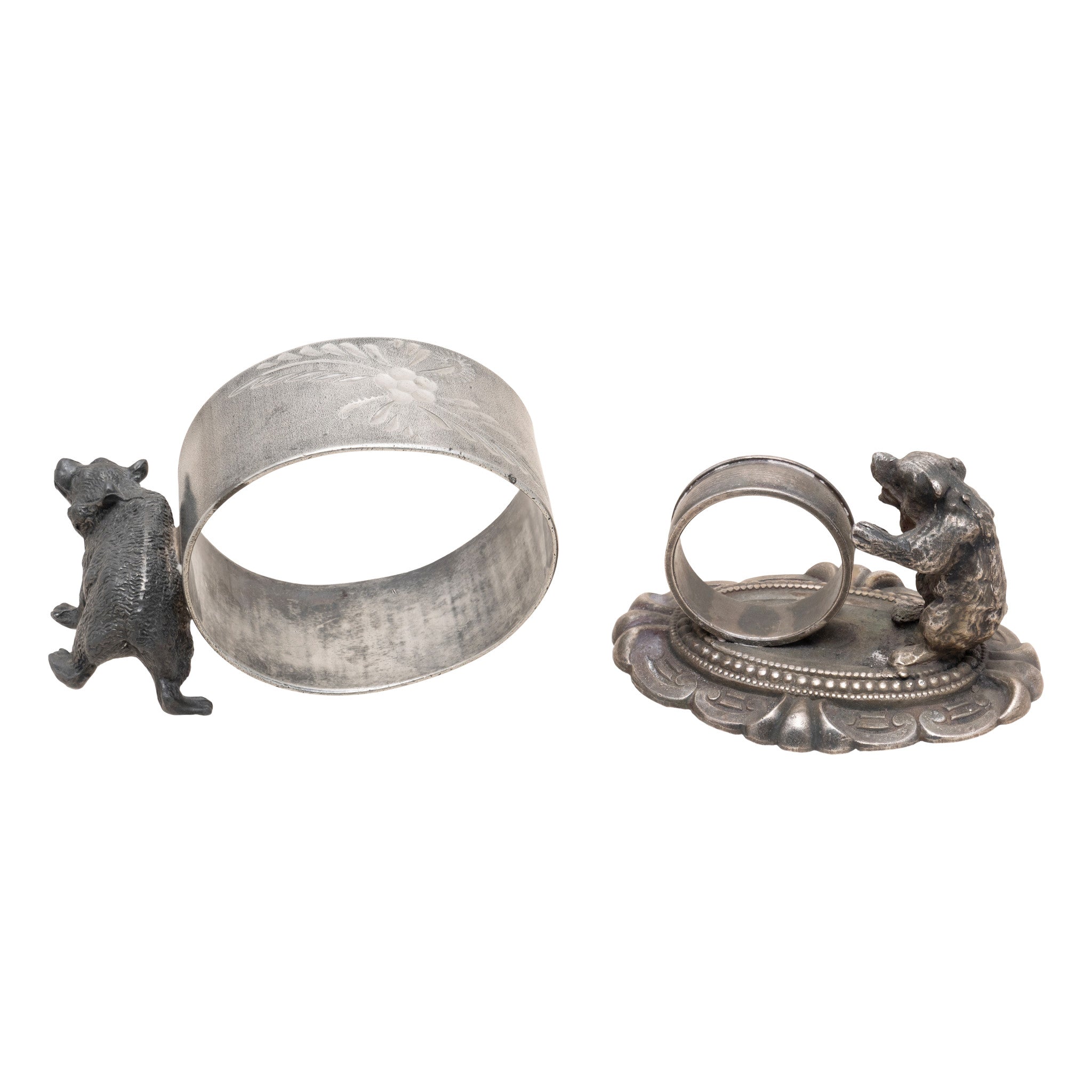 Two Victorian Silverplate Bear Napkin Rings