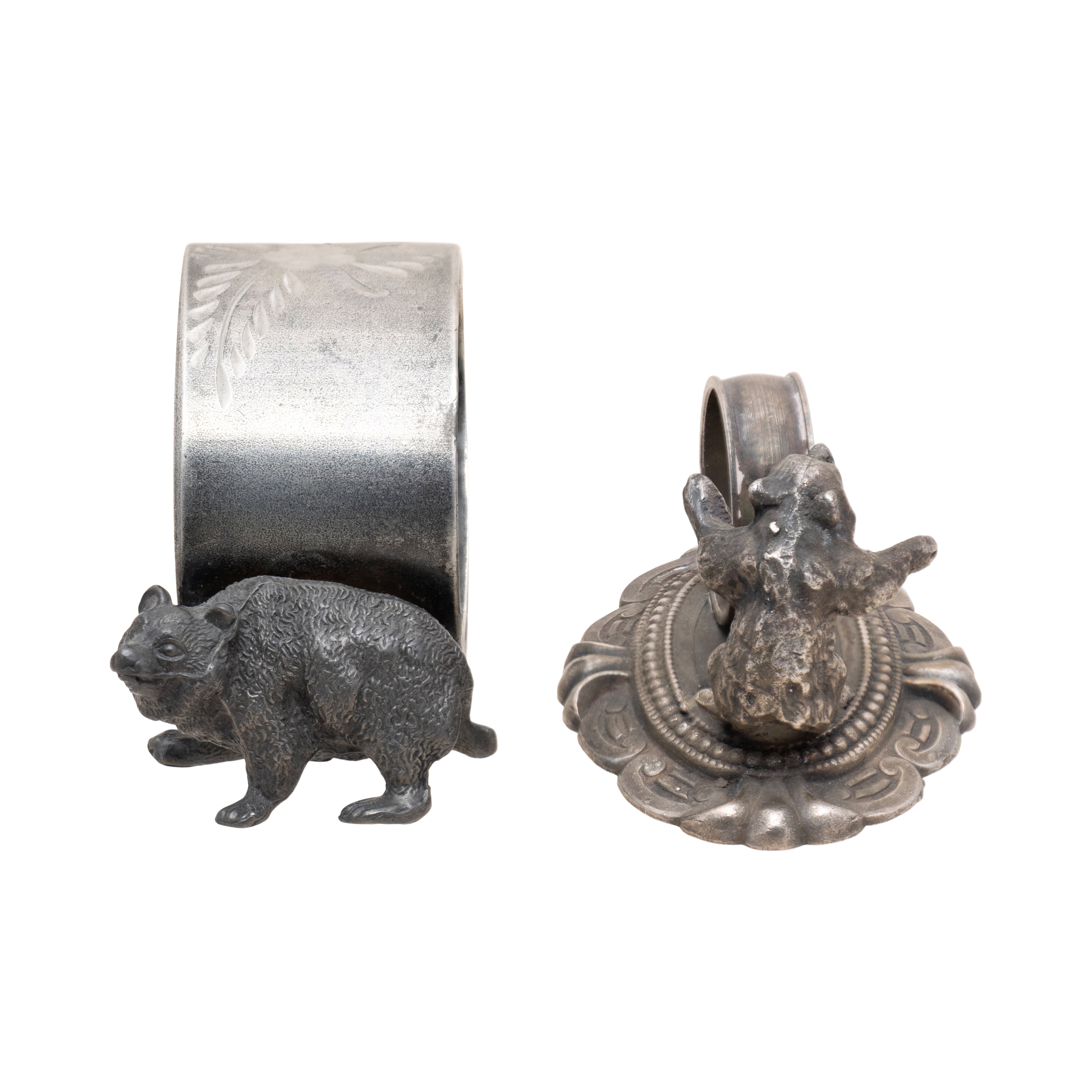 Two Victorian Silverplate Bear Napkin Rings
