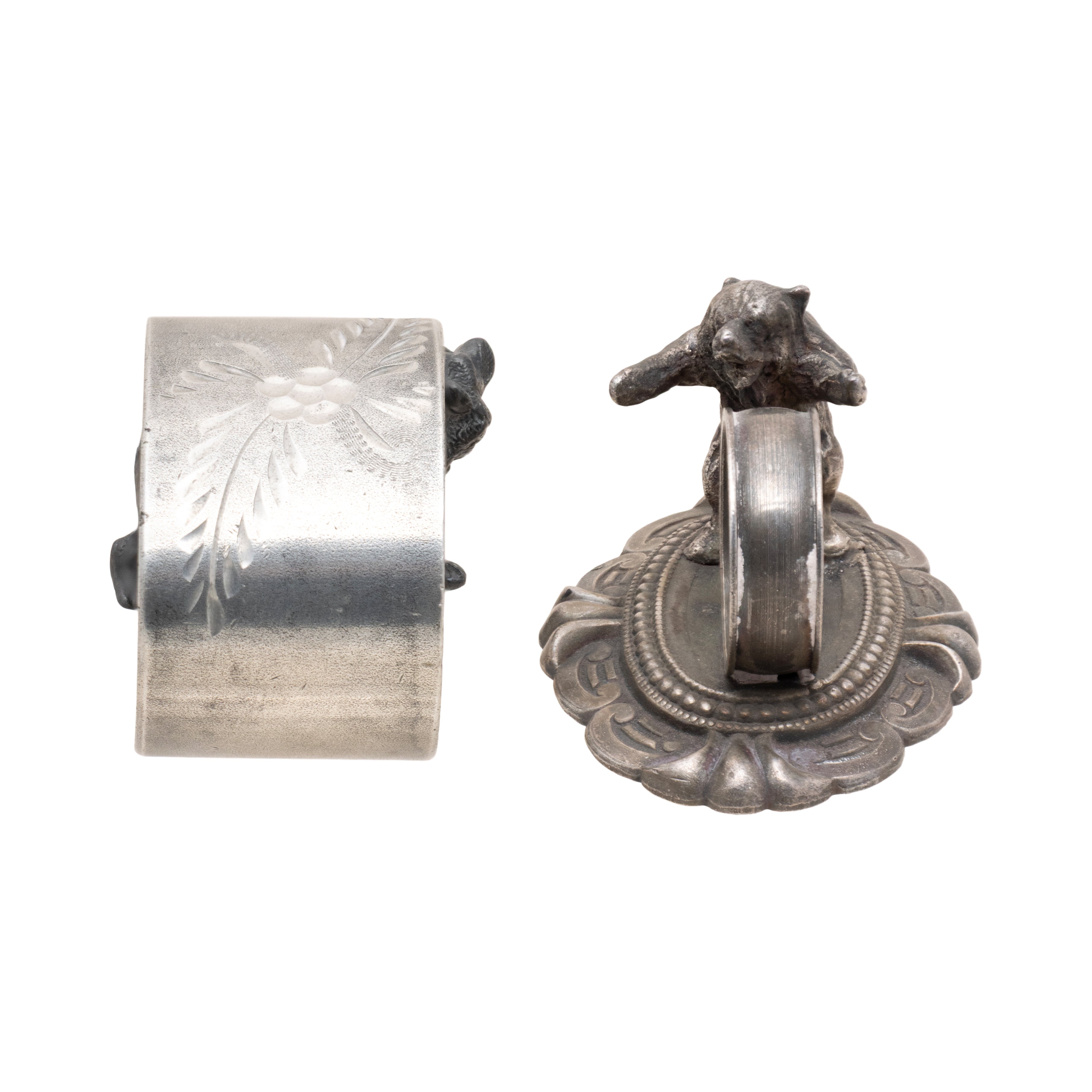 Two Victorian Silverplate Bear Napkin Rings