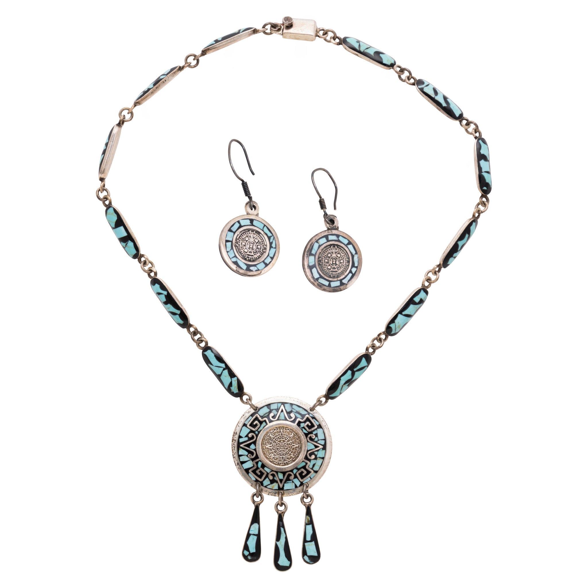 Mexican Sterling and Turquoise Necklace and Earring Set, Jewelry, Set, Southwest