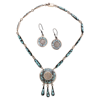 Mexican Sterling and Turquoise Necklace and Earring Set, Jewelry, Set, Southwest