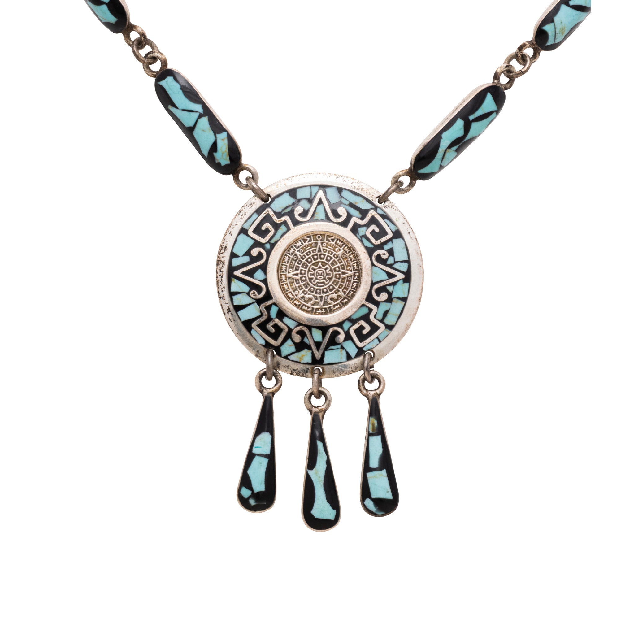 Mexican Sterling and Turquoise Necklace and Earring Set