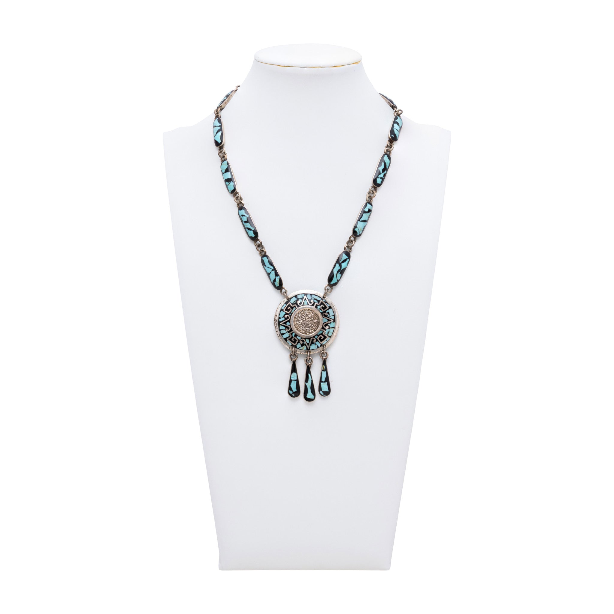 Mexican Sterling and Turquoise Necklace and Earring Set