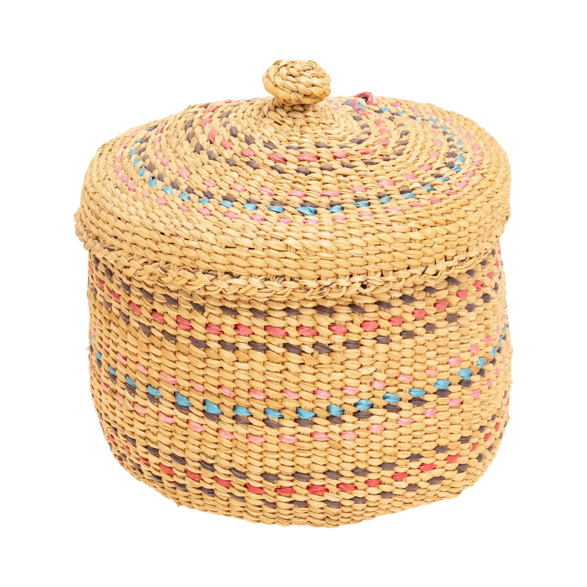 Quinault Lidded Basket, Native, Basketry, Vertical