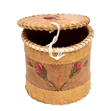Acho Dene Koe First Nation Quilled Birch Bark Basket, Native, Basketry, Vertical
