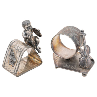 Two Victorian Silverplate Figural Napkin Rings, Furnishings, Dining, Serveware
