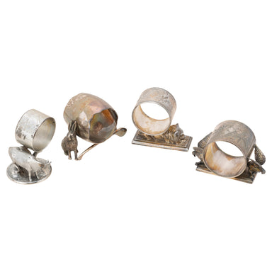 Four Victorian Silverplate Animal Napkin Rings, Furnishings, Dining, Serveware