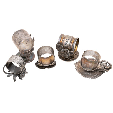 Five Victorian Silverplate Napkin Rings, Furnishings, Dining, Serveware