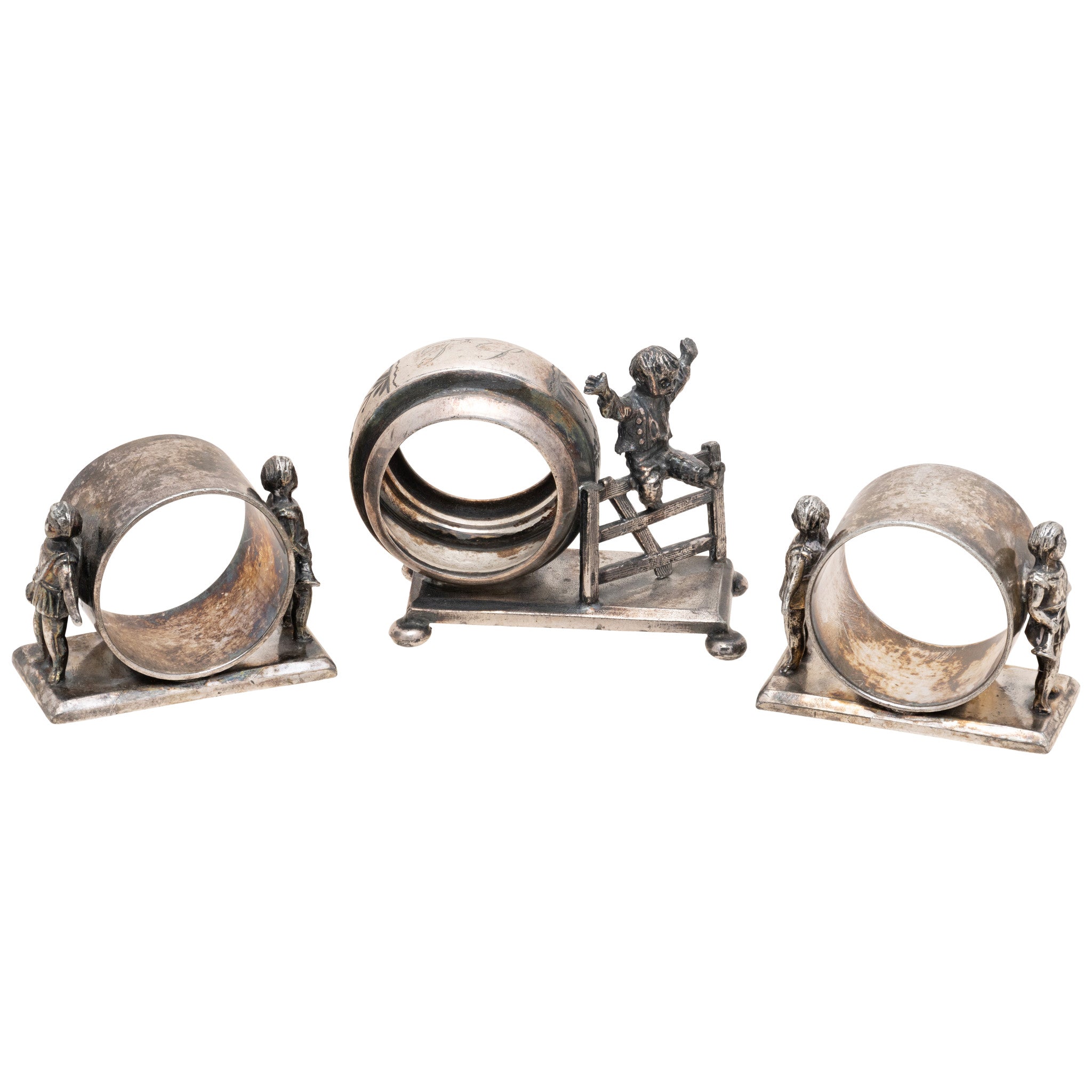 Three Victorian Silverplate Figural Napkin Rings, Furnishings, Kitchen, Other