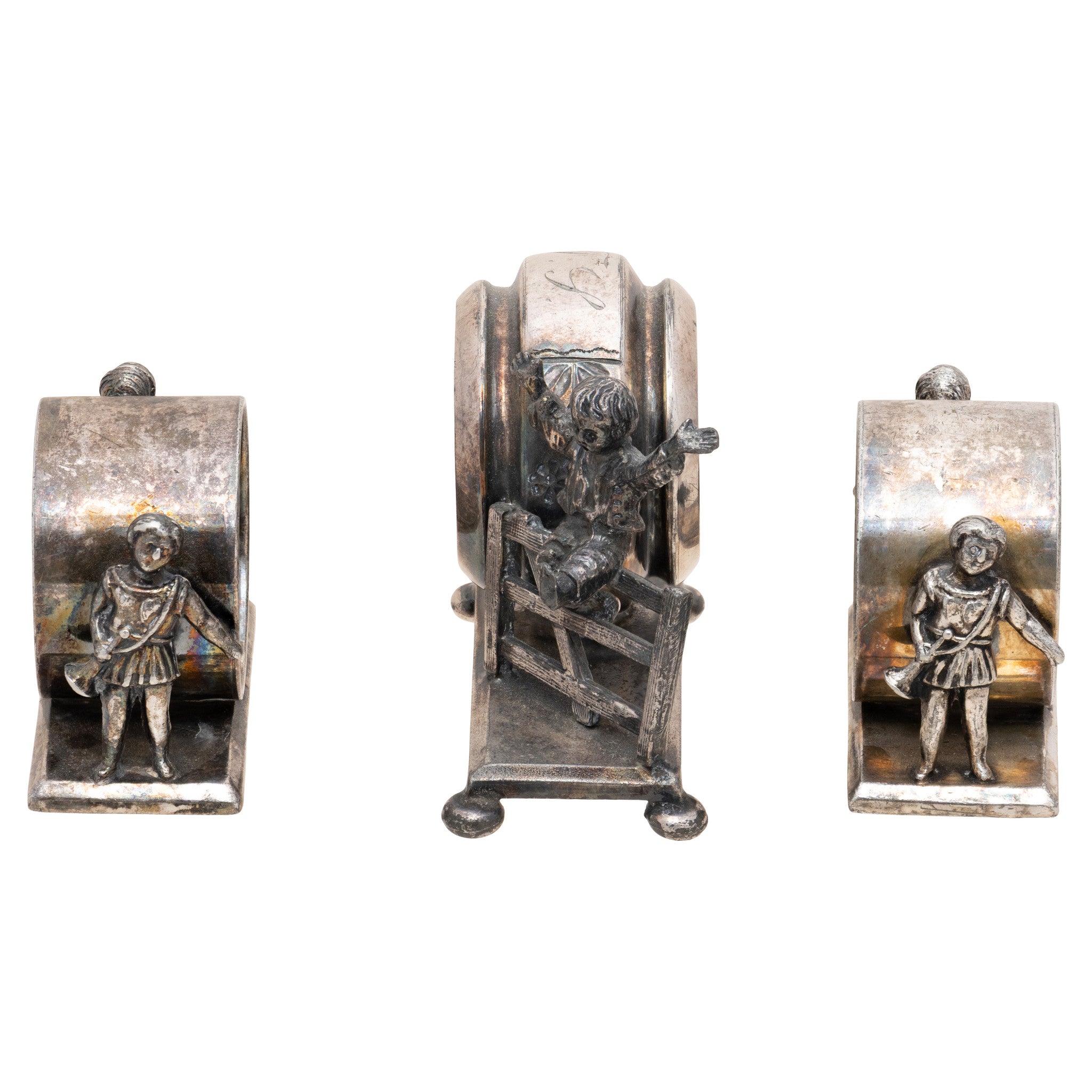 Three Victorian Silverplate Figural Napkin Rings