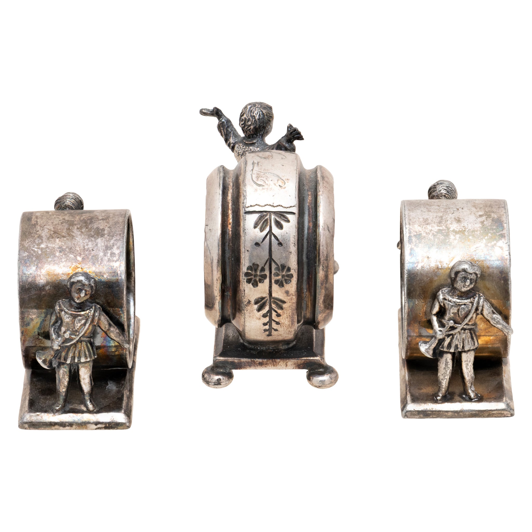 Three Victorian Silverplate Figural Napkin Rings