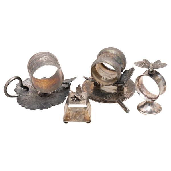 Four Victorian Butterfly Silverplate Napkin Rings, Furnishings, Kitchen, Other