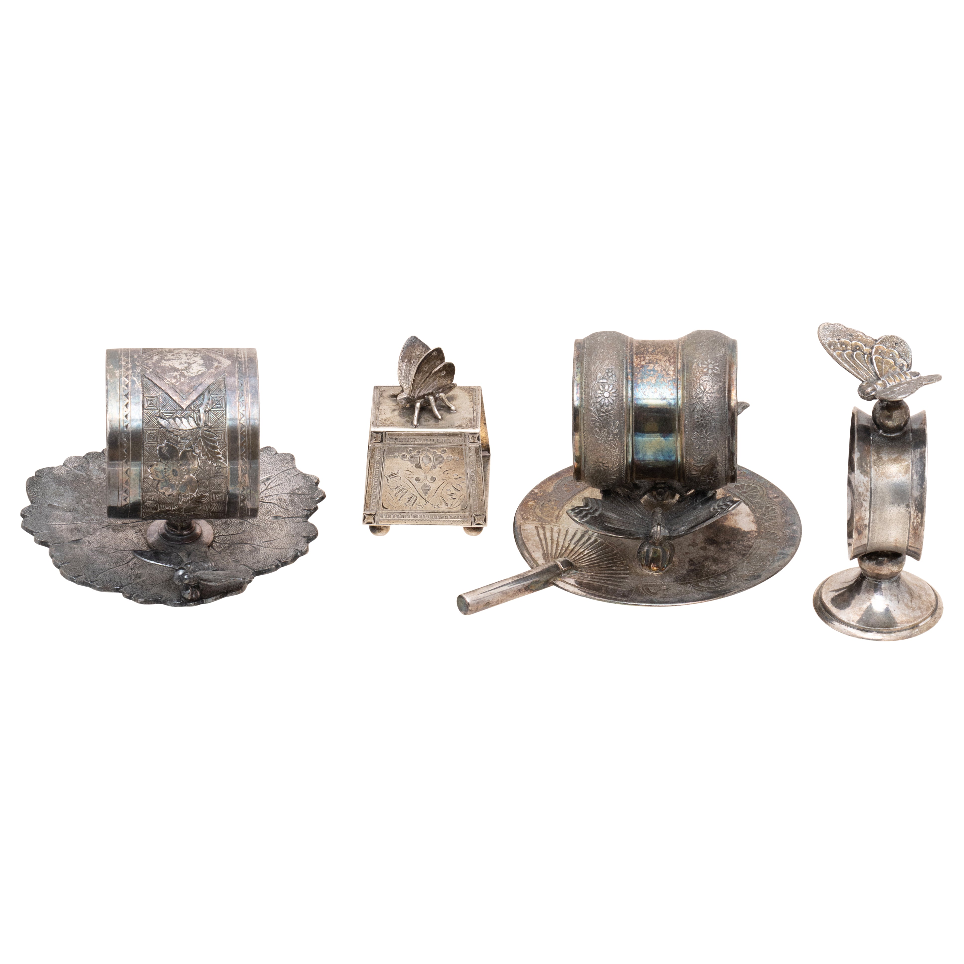 Four Victorian Butterfly Silverplate Napkin Rings