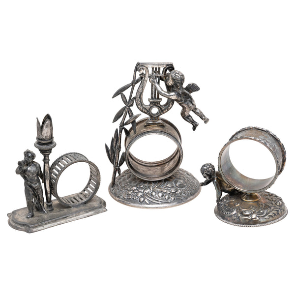 Three Figural Victorian Silverplate Napkin Rings, Furnishings, Kitchen, Other