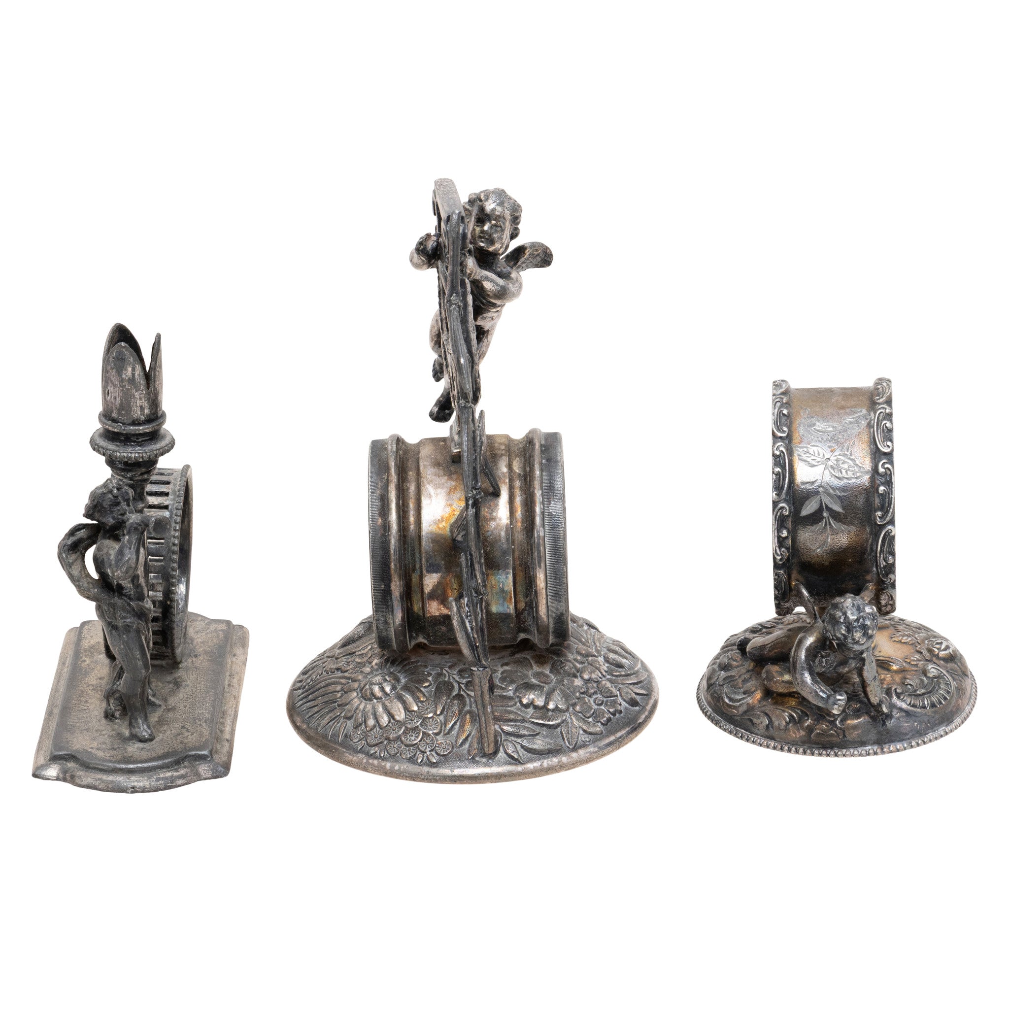 Three Figural Victorian Silverplate Napkin Rings