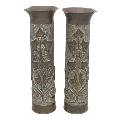 Pair Trench Art Vases, Furnishings, Decor, Trench Art