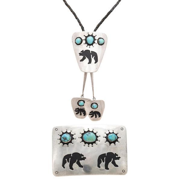 Turquoise and Bear Bolo and Buckle Set, Jewelry, Set, Native