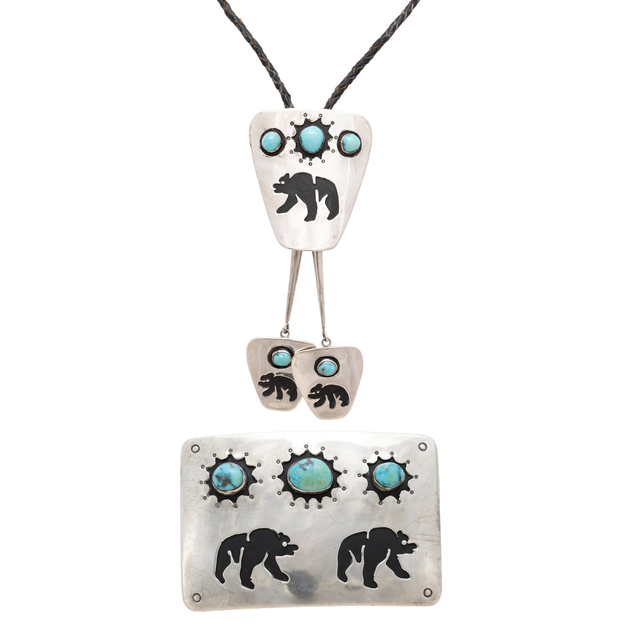 Turquoise and Bear Bolo and Buckle Set, Jewelry, Set, Native