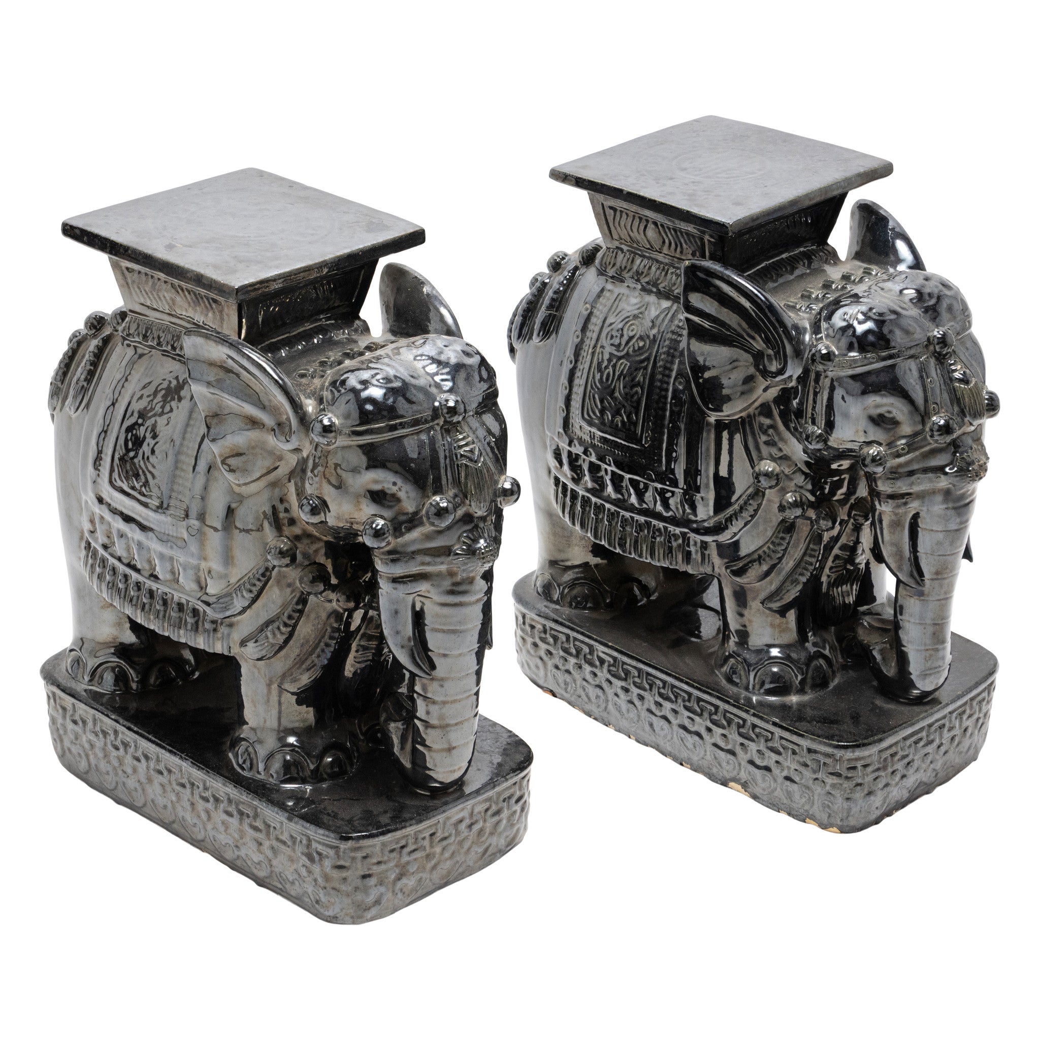 Pair of Glazed Ceramic Elephant Stools, Furnishings, Furniture, Chair