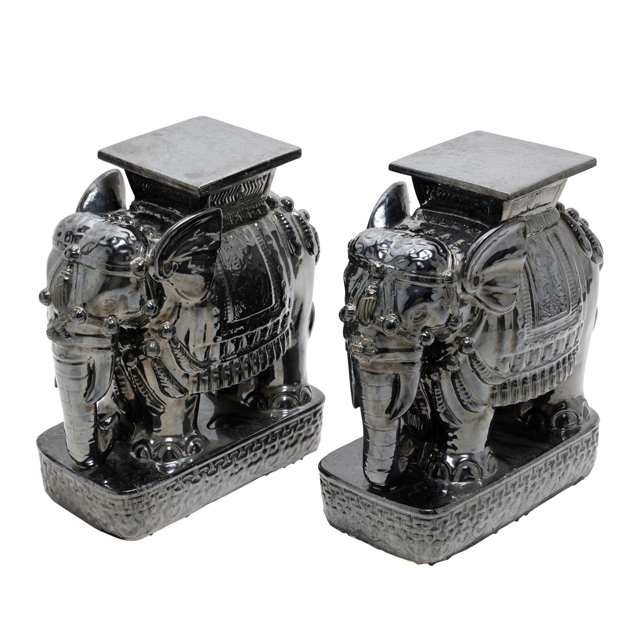 Pair of Glazed Ceramic Elephant Stools