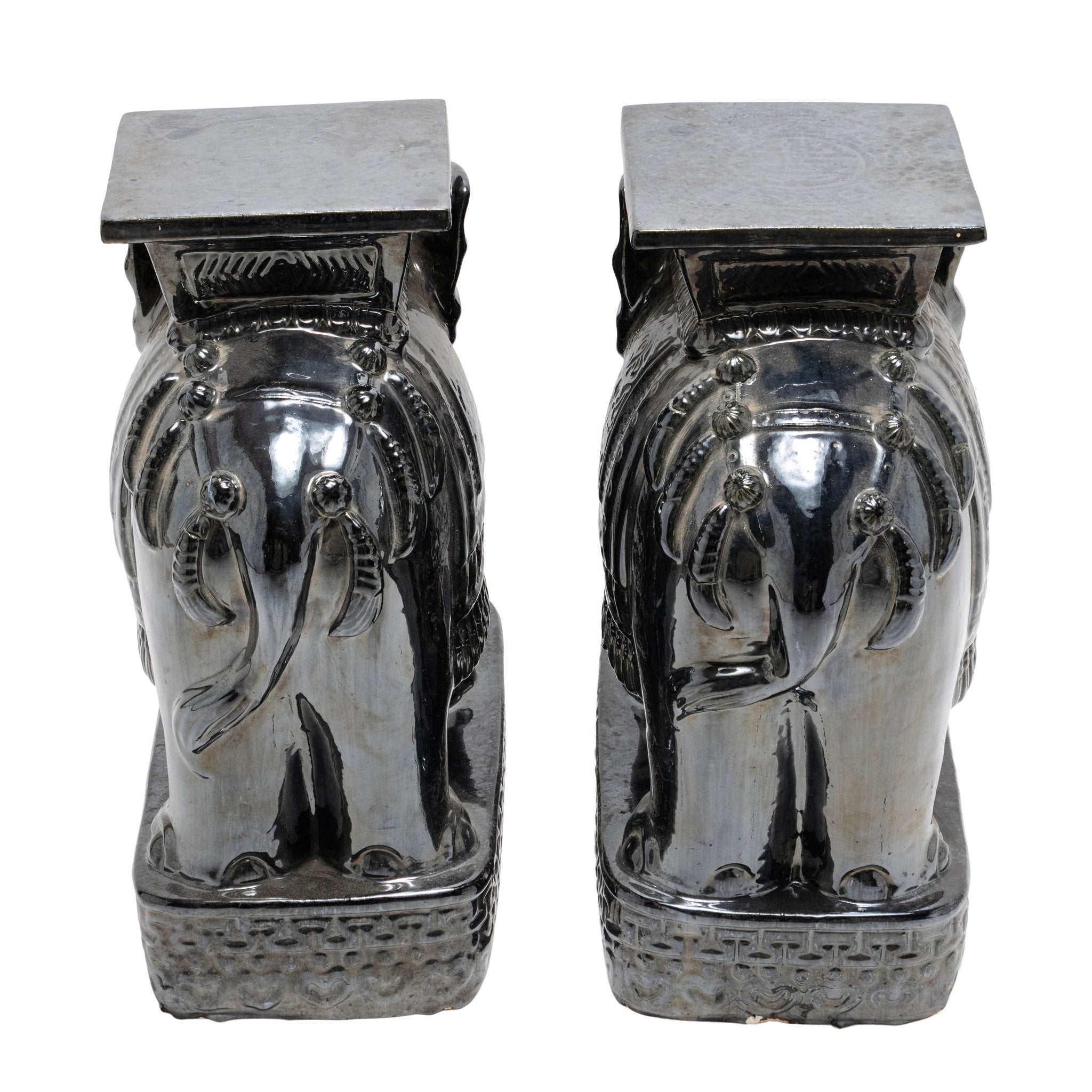 Pair of Glazed Ceramic Elephant Stools