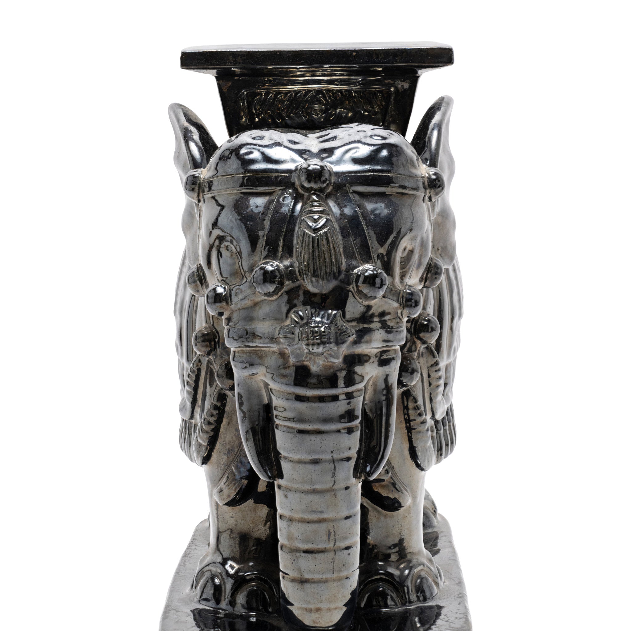 Pair of Glazed Ceramic Elephant Stools