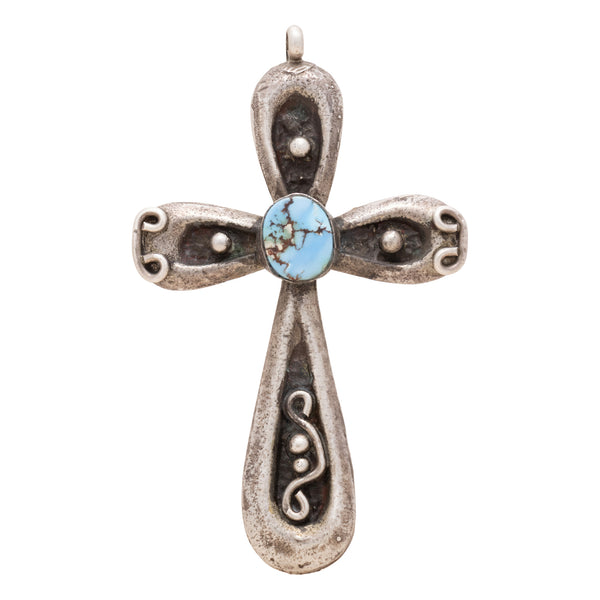 Navajo Golden Hill Turquoise Sterling Cross Pedant, Jewelry, Necklace, Native