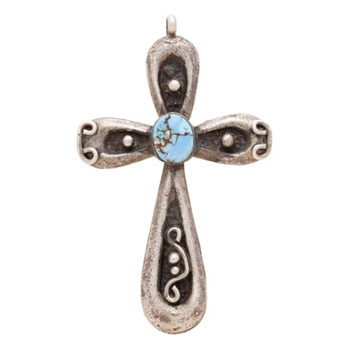 Navajo Golden Hill Turquoise Sterling Cross Pedant, Jewelry, Necklace, Native