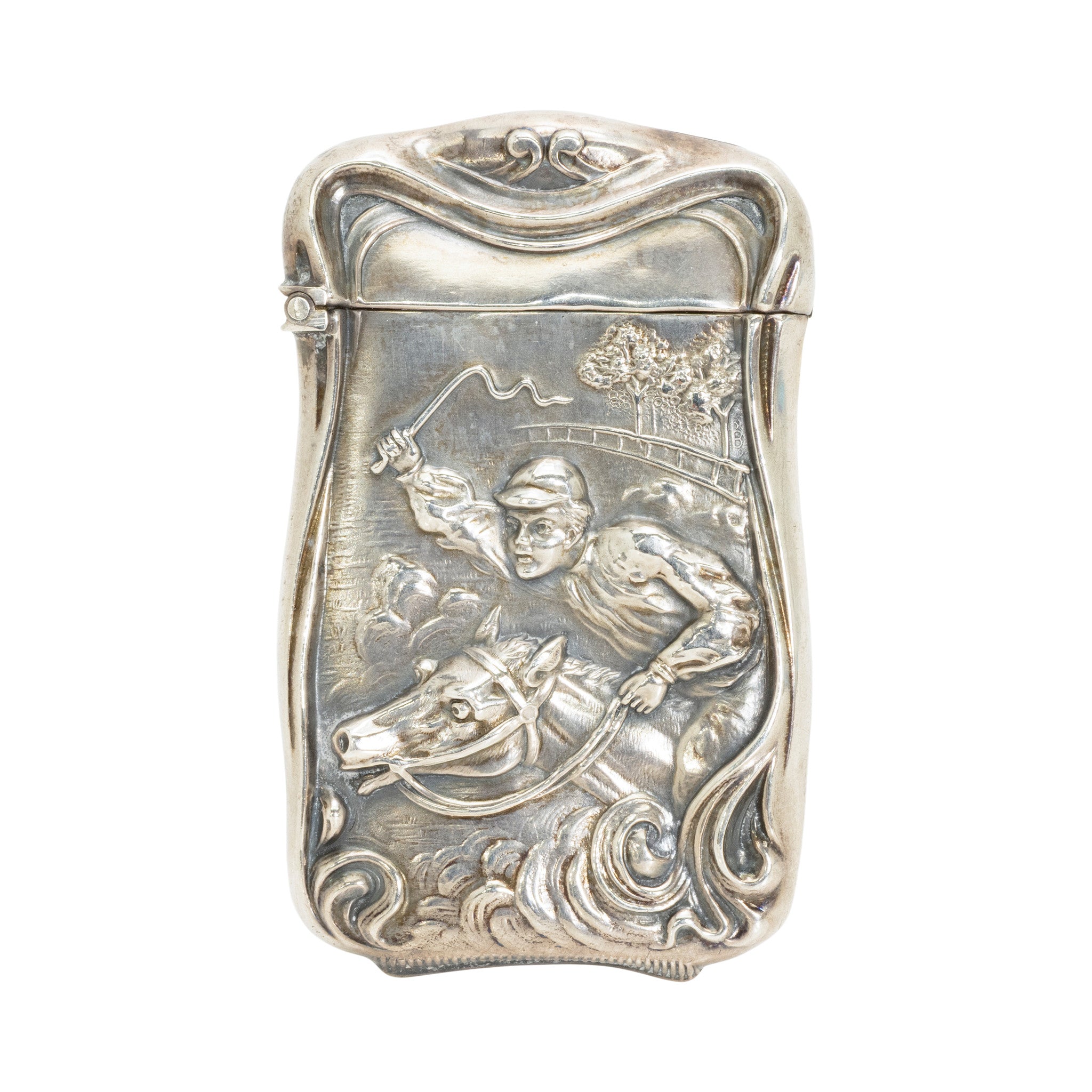 Sterling Silver Horse Racing Match Safe, Western, Tobacciana, Match Safe