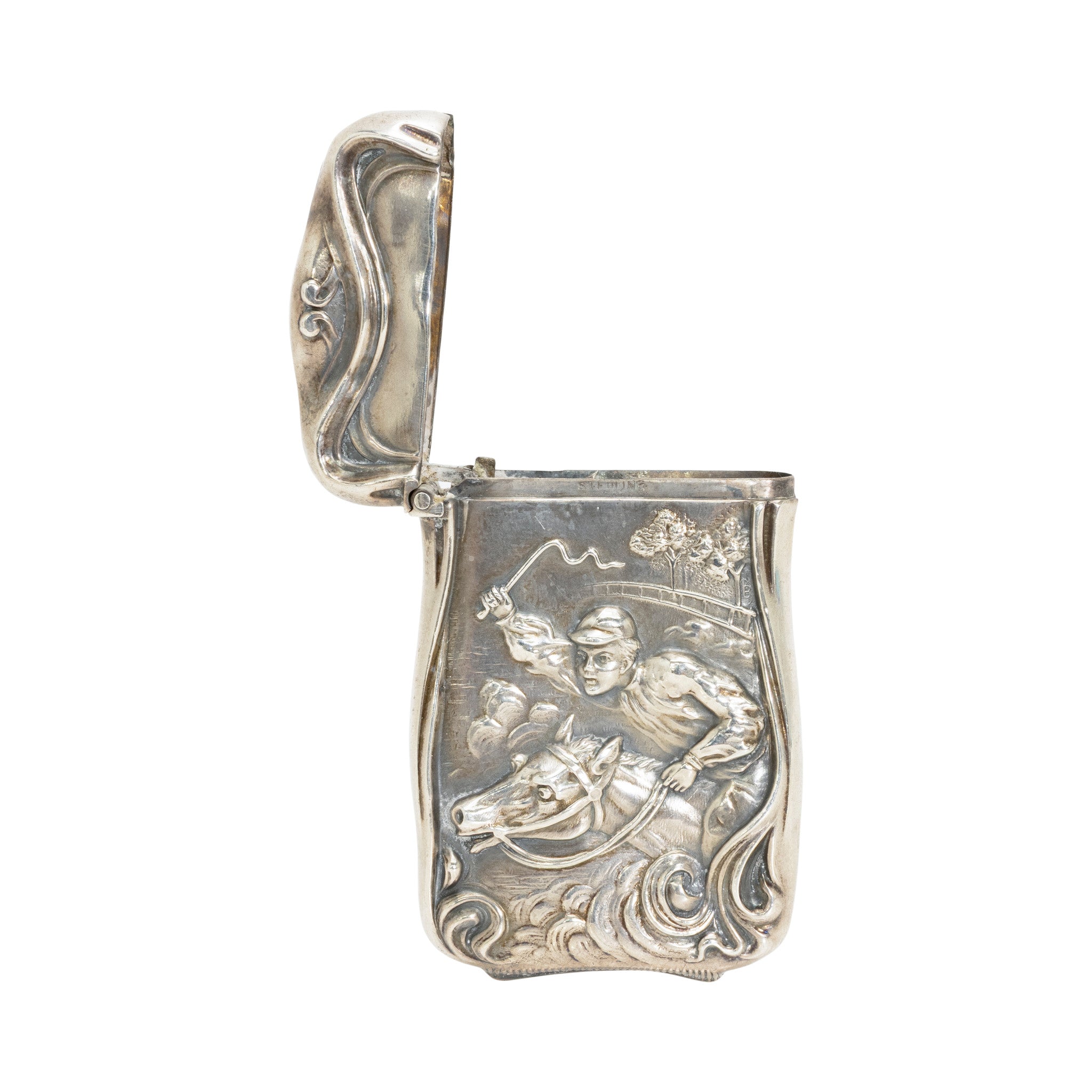Sterling Silver Horse Racing Match Safe