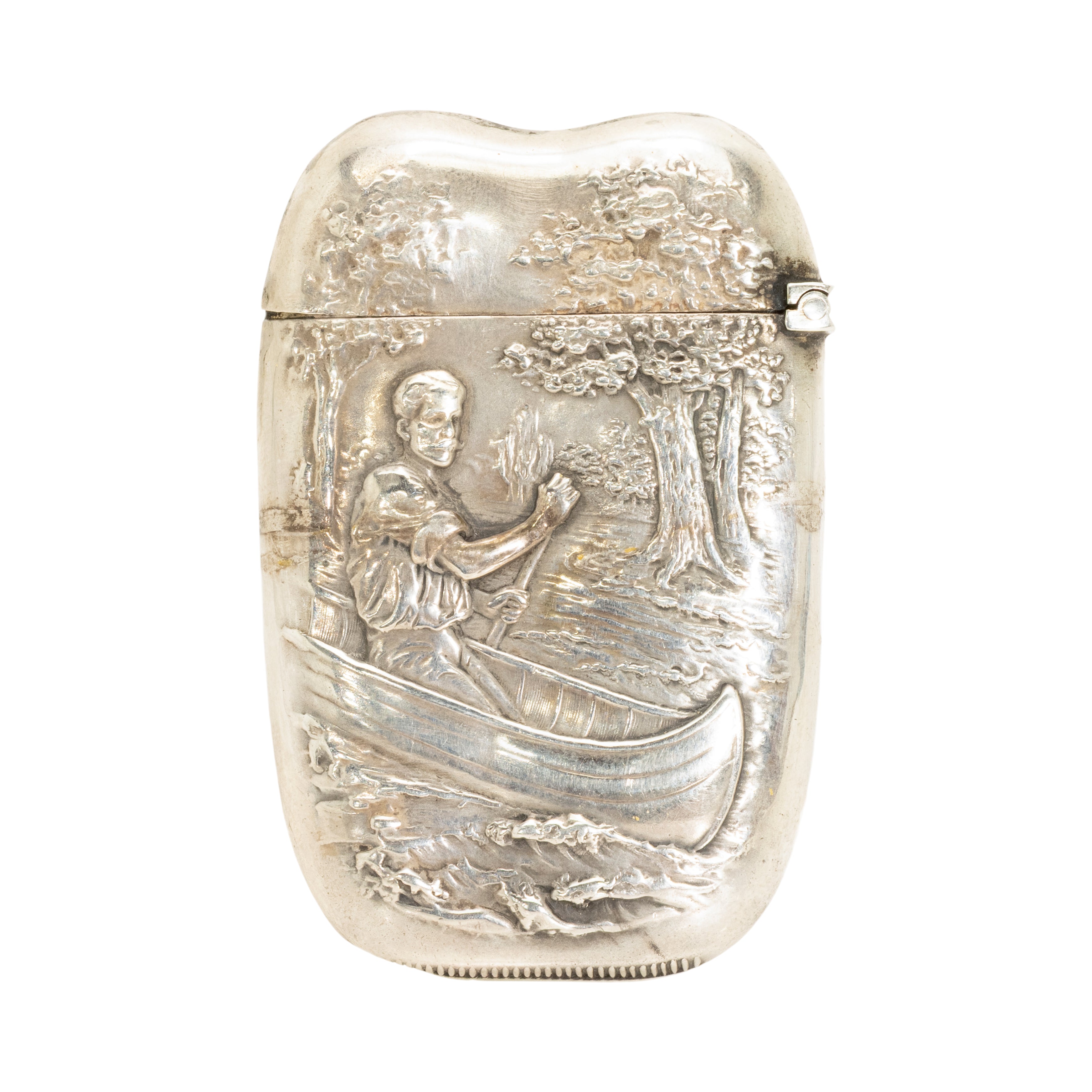 Sterling Silver Match Safe With Man in Canoe