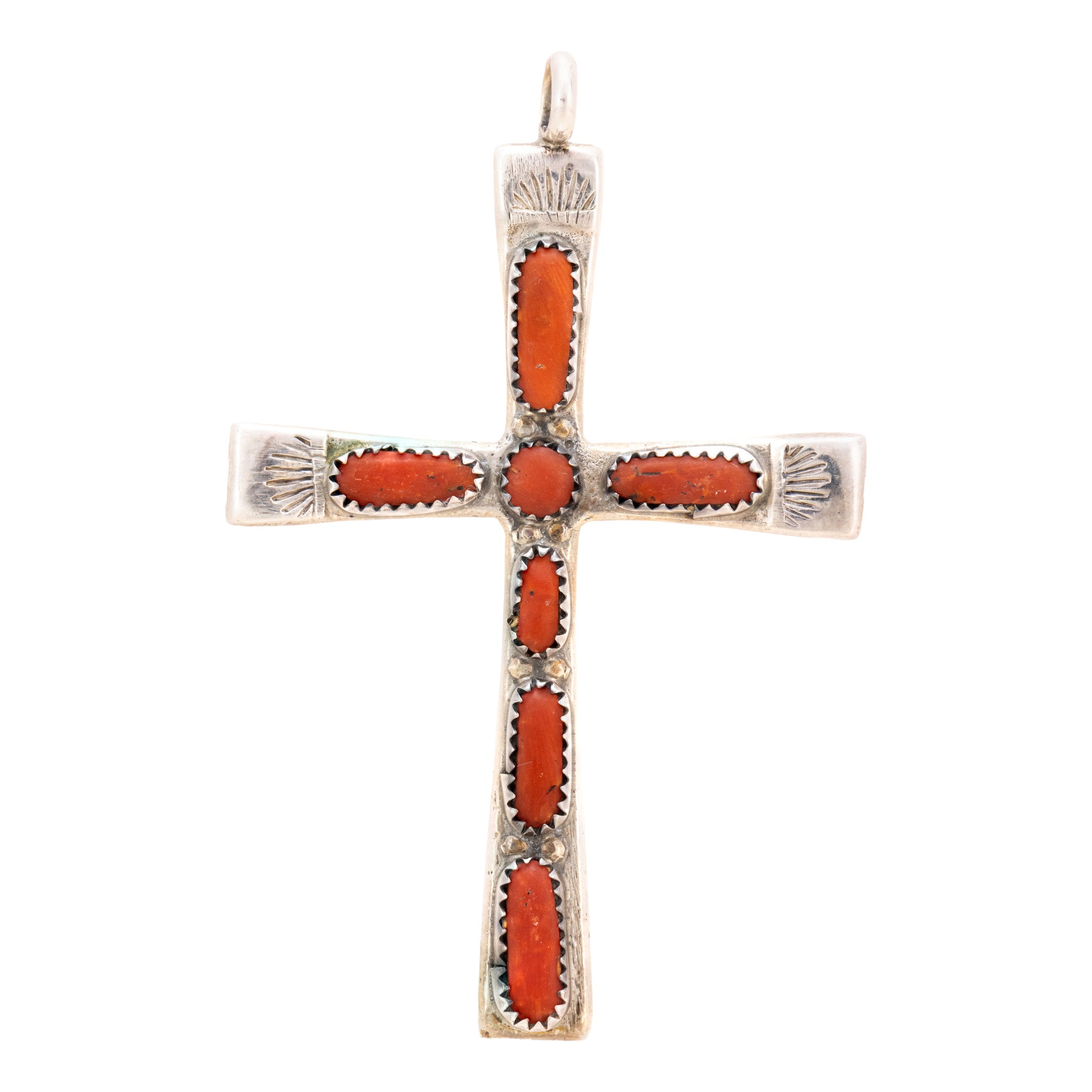 Navajo Coral Cross Pendant, Jewelry, Necklace, Native