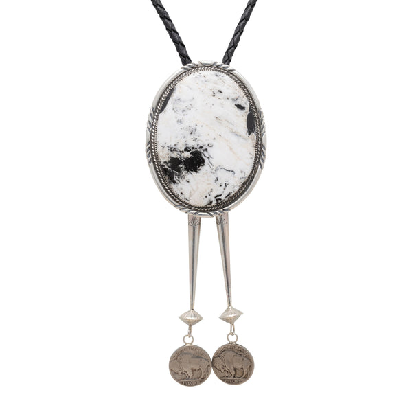 Navajo White Buffalo Turquoise Bolo, Jewelry, Bolo Necktie, Native