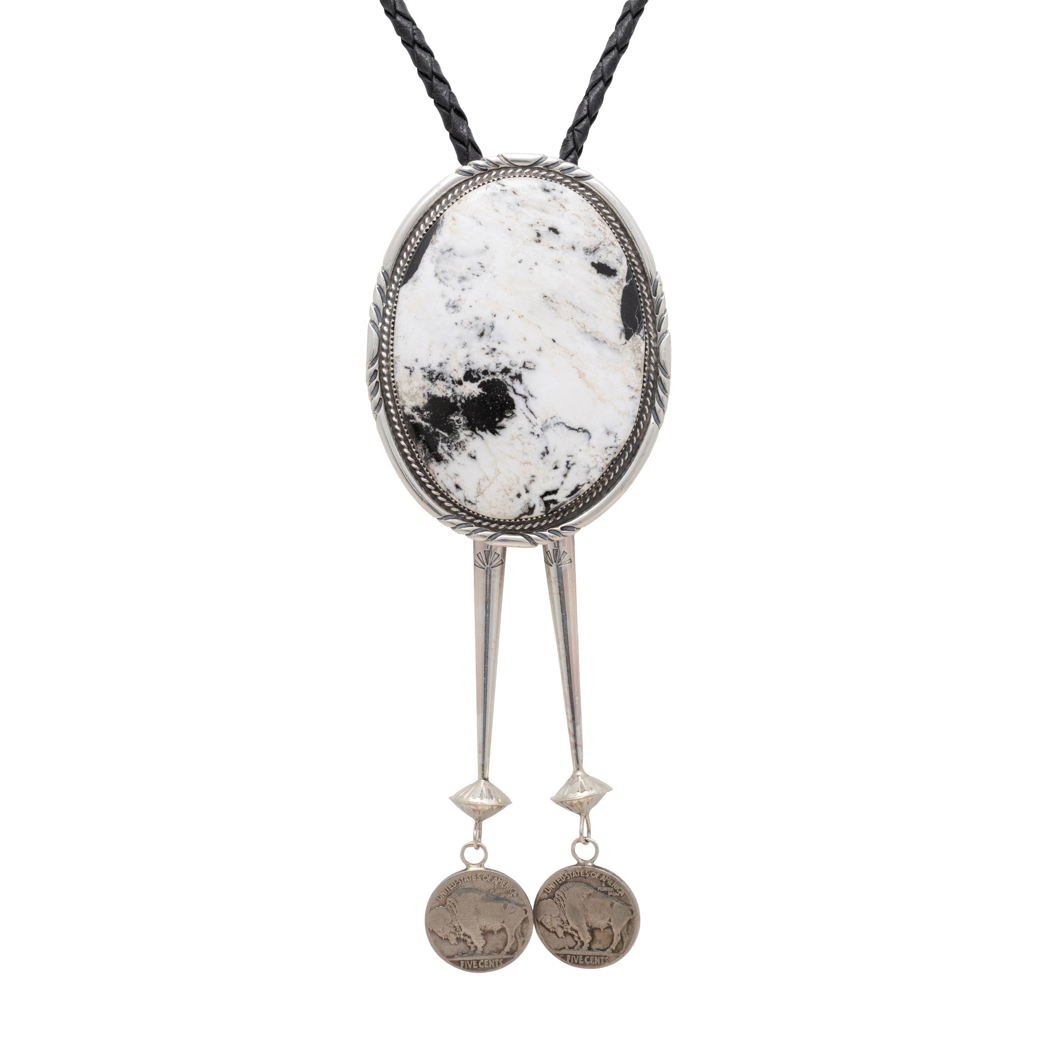 Navajo White Buffalo Turquoise Bolo, Jewelry, Bolo Necktie, Native